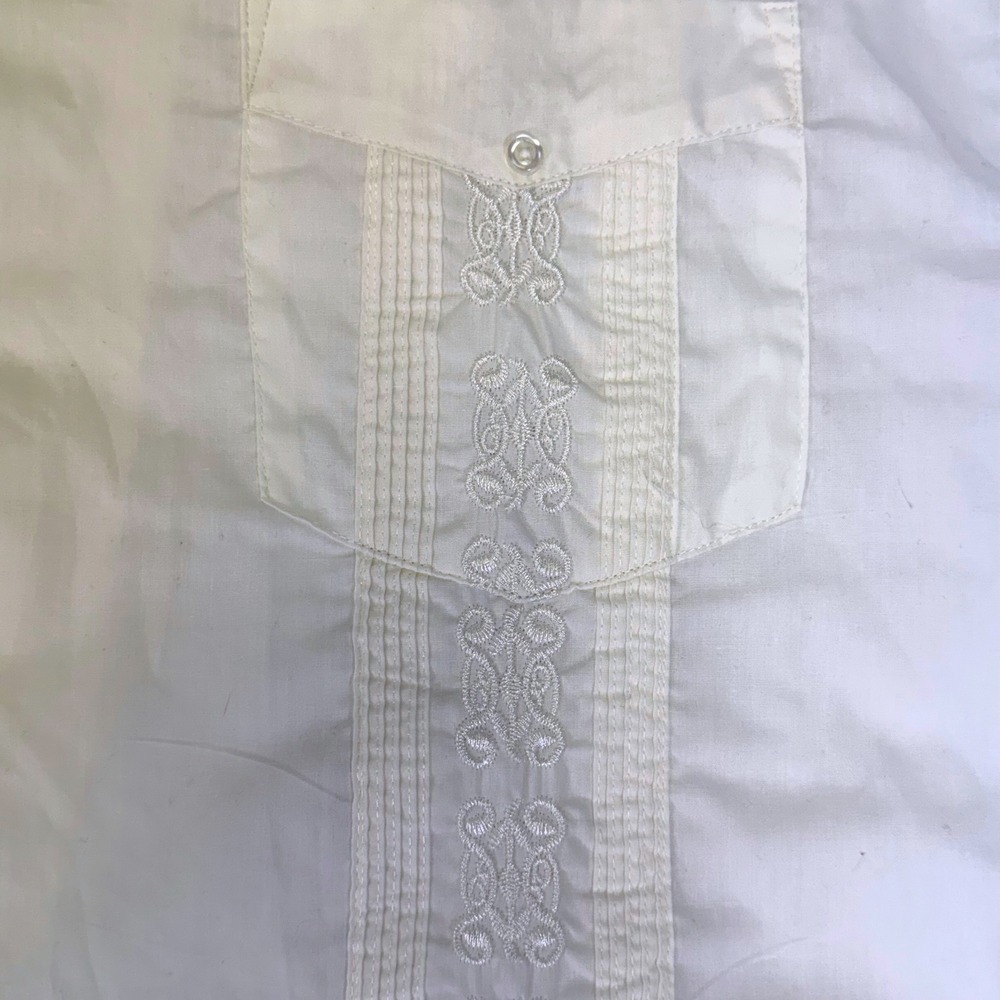 Omega Fashion Mens 3xl Guayabera Shirt Cream Long Sleeve Embroidered Mexican Top View 6